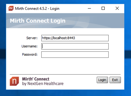 Mirth Connect login screen