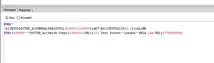 Raw HL7 message content